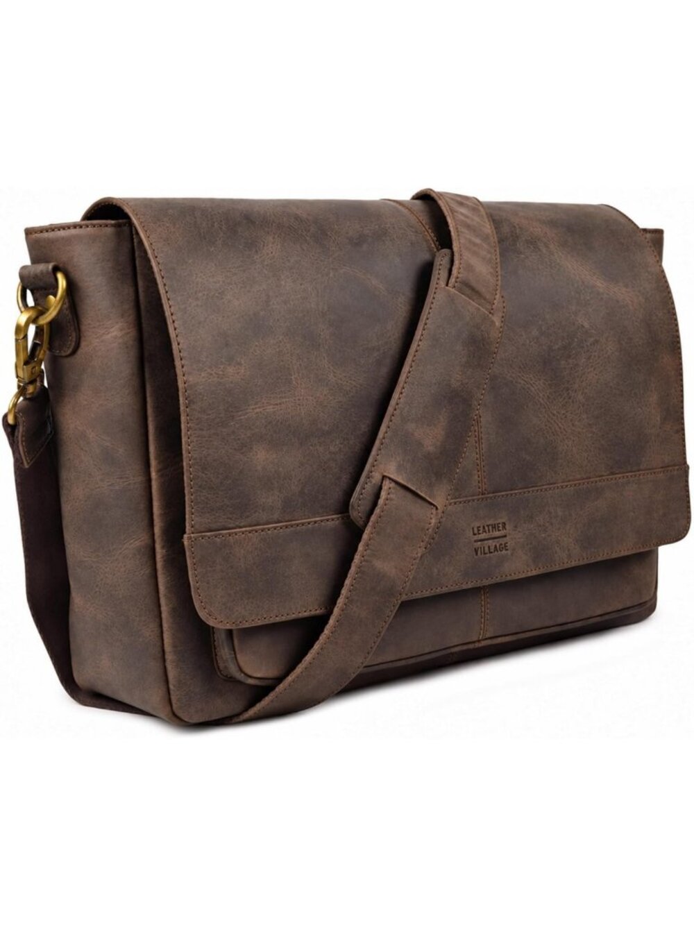 Vintage Leather Messenger Bag - 15.5" Handmade Satchel for Office, Travel